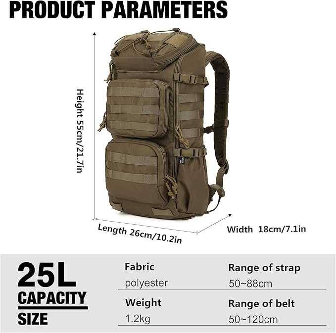 Mardingtop Tactical Backpacks Molle Hiking daypacks for Motorcycle Camping Hiking Military Traveling,25L Backpack