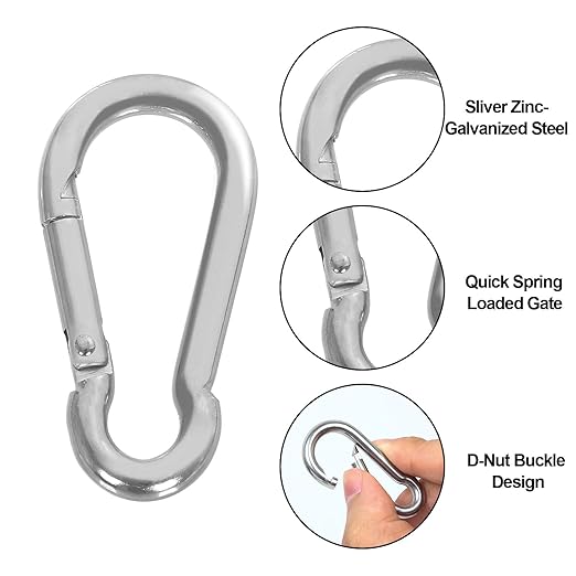 MIVIDE 50 PCS Stainless Steel Spring Snap Carabiner, Round, Silver, 2 Inch, Auto-locking, Camping, Hiking, Fishing, Boating, Dog Leash, Keychain