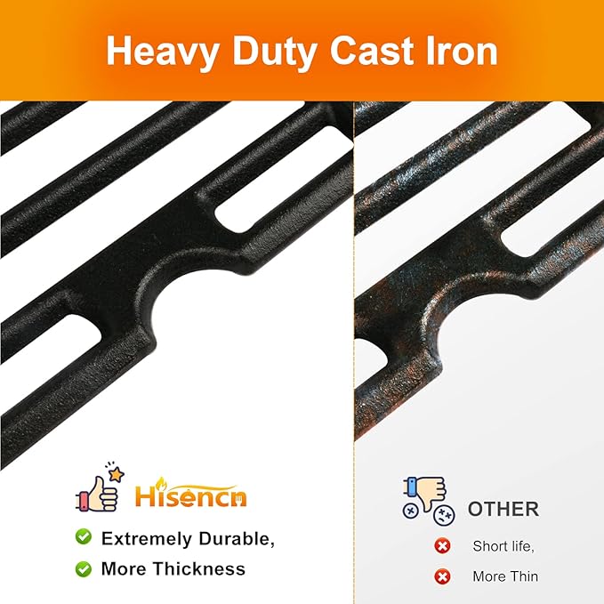 Hisencn Grill Cooking Grates for Char Griller Charcoal Grill 1624 E1515 22424 1515 1224 1616 Smoker Box, Side Fire Box, Cast Iron Grill Grid Replacement Parts 2-Pack