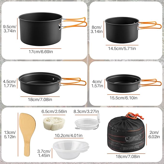 FUNYKICH Camping Pots and Pans Set, Non-Stick Camping Cooking Set, Lightweight Camping Cookware with Storage Bag for Camping, Backpacking, Outdoor Cooking & Picnic
