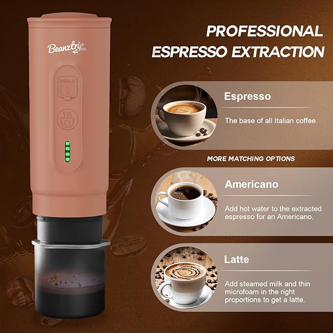 Portable Espresso Maker with Self-Heating, 2-in-1 Coffee Machine with Ground Coffee & NS Capsule, Khaki 7800mAh Espresso Machine for Travel, Outdoorlife, OfficeLife, BusinessTrip