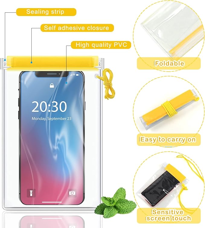 Meetory Clear Waterproof bags Pouch Dry Bags For Camera Mobile Phone Maps Kayak Document Holder - 3 Piece Set Waterproof Plastic Pouch Utility Bags(Yellow)