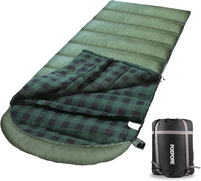 Flannel Sleeping Bag 0 Degree Cold Weather for Adults XXL Sleeping Bag 4 Season Big and Tall with Compression Sack