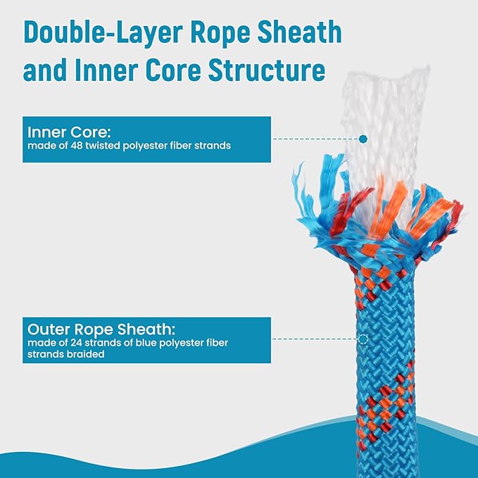 Arborist Rope Climbing Rope Outdoor Rope Sailing Rope Heavy Duty Rope 1/2 Inch Rope 48 Strands Bull Rope for Construction Climbing Swing Sailing