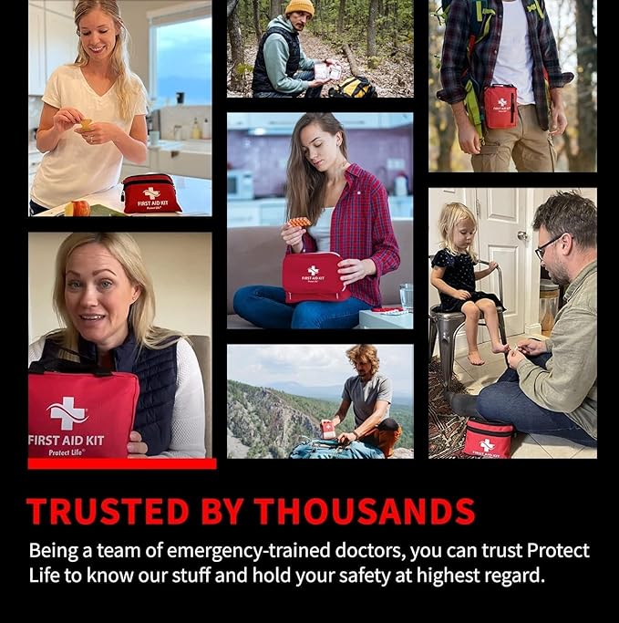 Protect Life Survival First Aid Kit for Home/Business, Camping Survival Kits | Mini Travel First Aid Kit | Camping Equipment | Small Kits for Car | Outdoor Emergency Survivals Pack