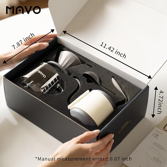 Pour Over Coffee Maker Set, Pour Over Kettle, Coffee Dripper, Glass Coffee Server with Scale, Stainless Steel Filter (Grey)