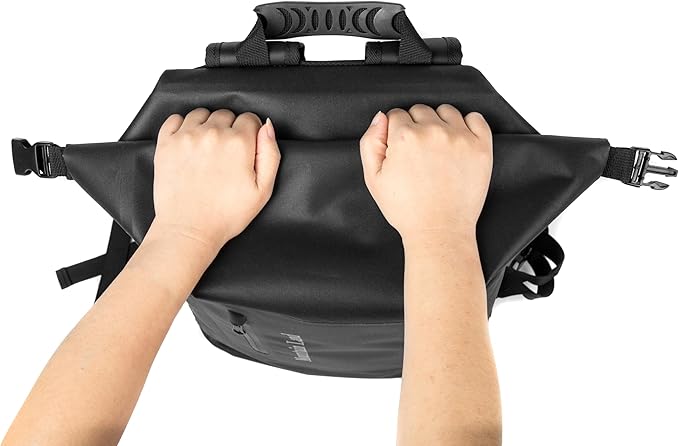 Mountain Land Waterproof Backpack Made of Composite TPU, Roll-Top Closure Dry Bag with Front-Zippered Pocket Cushioned Padded Back Panel Black 30L