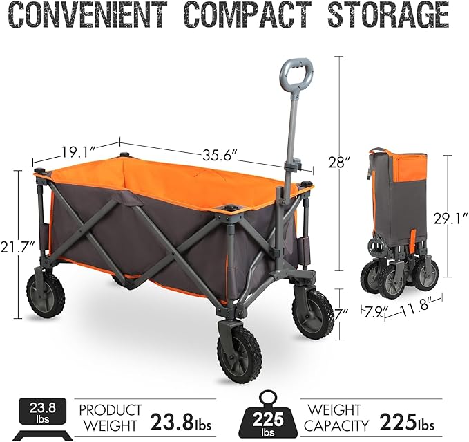 PORTAL Collapsible Wagon Cart, Heavy Duty Foldable Wagon Carts with Wheels, Folding Utility Wagon for Camping, Shopping, Garden, Sports, Beach