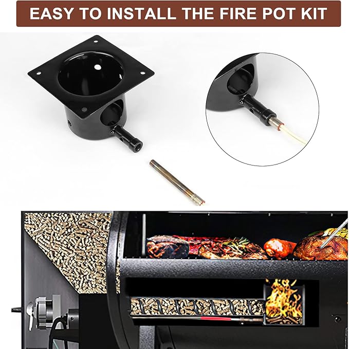 Fire Pot Burn Pot and Hot Rod Ignitor Kit Replacement for Traeger, Pit Boss and and Camp Chef Pellet Grill/Smoker Parts - Heavy Duty Black Enamel Fire Pot with Ash Remover, Screws and Fuse