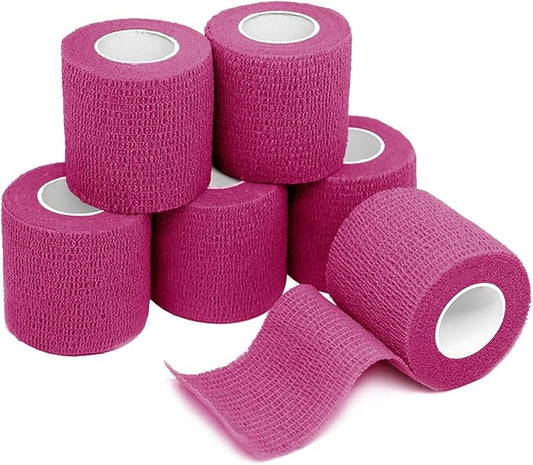 FriCARE Self Adhesive Bandage Wrap, Medical Tape in First Aid Kit, Cohesive Bandages for Wounds Sport Vet, FSA/HSA Eligible, 2 Inches X 5 Yards 6 Rolls, Magenta