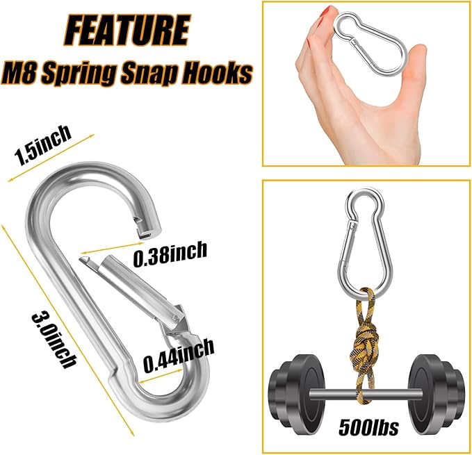 100PCS 3" Heavy Duty Spring Snap Hook, M8 5/16" Galvanized Steel Snap Hook Carabiner Quick Link Carabiner Clip, 500LBS Holding Capacity Quick Link Keychain for Swing Hammock Gym Outdoor
