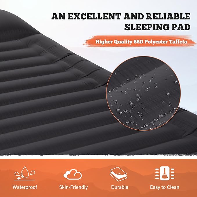 TOBTOS Double Sleeping Pad for Camping, Extra Thick 6" Camping Mattress 2 Person with Pillow Built-in Foot Pump, Inflatable Sleeping Mat for Backpacking, Hiking, Traveling (Dark Grey)
