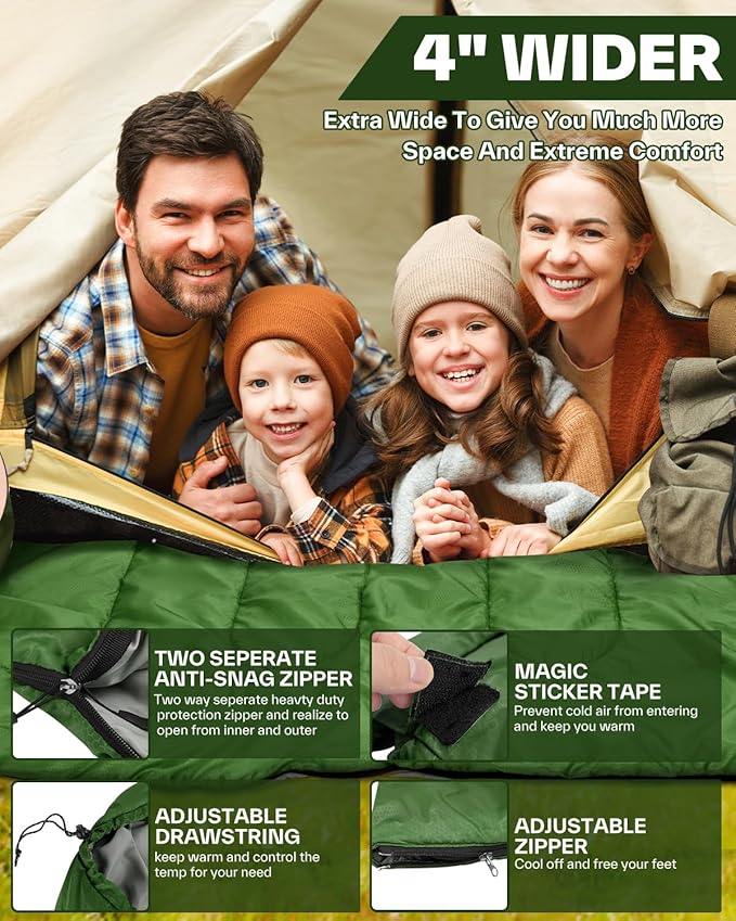 Sportneer Sleeping Bags for Adults, Warm & Cold Weather Sleeping Bag for Adults Kids Boys Girls - Lightweight Compact Camping Gear Equipment, Traveling, Backpacking, Hiking