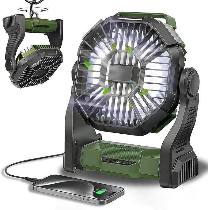 CONBOLA Portable Fan Rechargeable, 25400mAh Cordless Battery Powered Fan with LED Lantern, USB C Battery Operated for Travel Bedroom Home Camping Tent Office Beach Desk Fishing Table