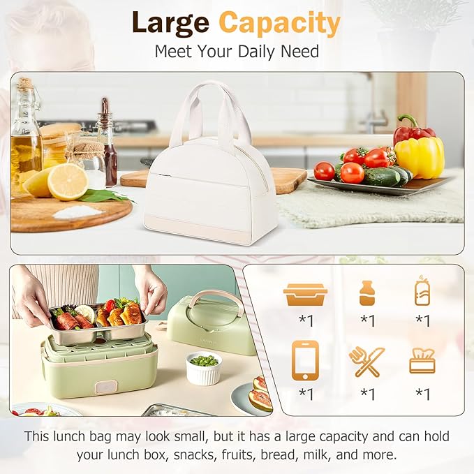 Lunch Box Lunch Bag for Women Men, Leakproof, Insulated Lunch Box Tote with Large Capacity, Lunch Container for Work/Office (Beige)