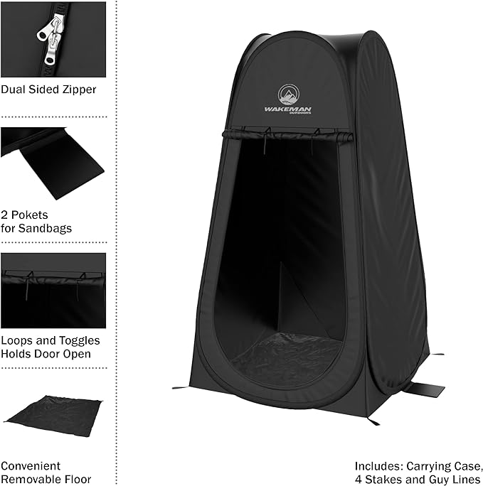 Pop Up Pod - Privacy Shower Tent, Dressing Room, or Portable Toilet Stall with Carry Bag for Camping, Beach, or Tailgate by Wakeman Outdoors