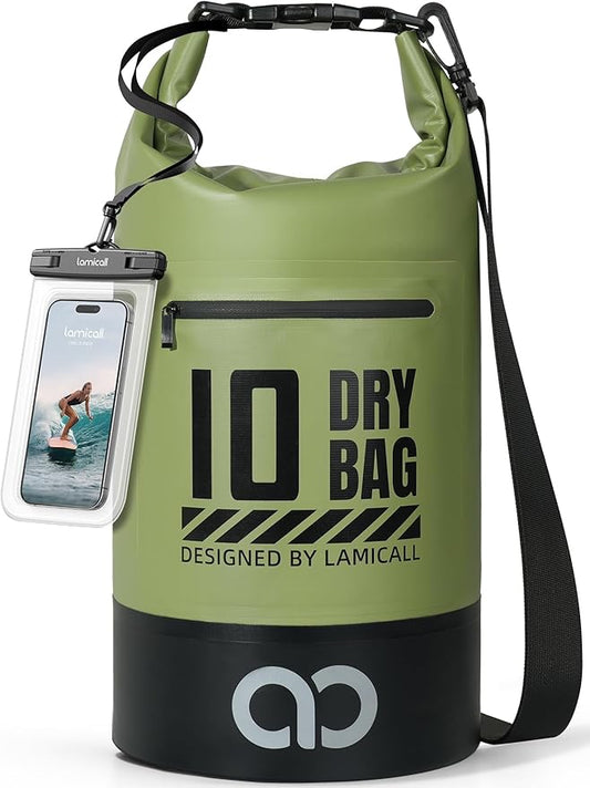 Lamicall Dry Bag Waterproof Backpack - [Zippered Pocket] 10L/20L Roll Top Waterproof Bag with Water proof Phone Case, Floatable Drybag for Swimming, Boating, Kayaking, Camping, Beach