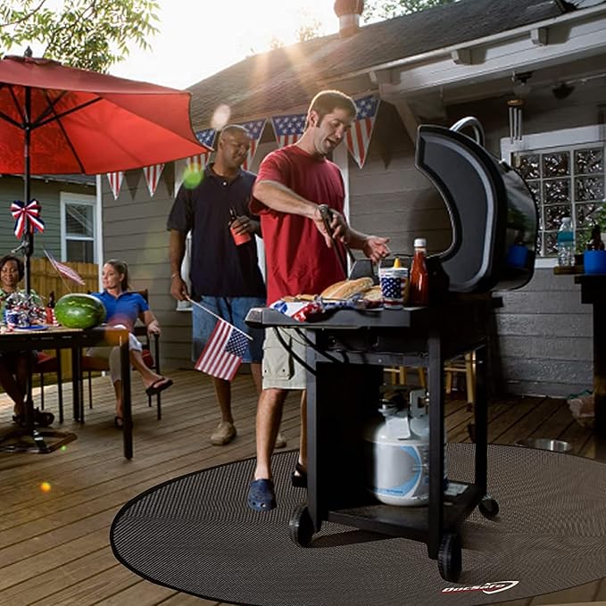 DocSafe 60 x 60 inches Round Under Grill Mat,Large 4 Layers Fire Pit Mat,Fireproof Mat Heat Insulated Protector for Deck,Patio,Grass,Smoker,BBQ,Reusable Oil-Proof and Waterproof Indoor Fireplace Pad