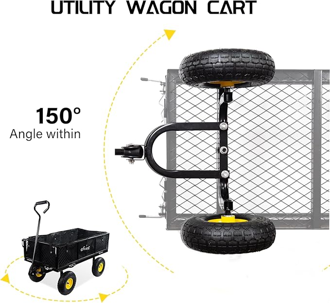 Garden Cart Heavy Duty 300KG Utility Wagon Cart with Removable Black Mesh Sides, Great for Garden, Farm, Yard, Lawn, Deformable Steel Garden Wagon Cart with 10" 3.50-4 Wheels and Oxford Liner