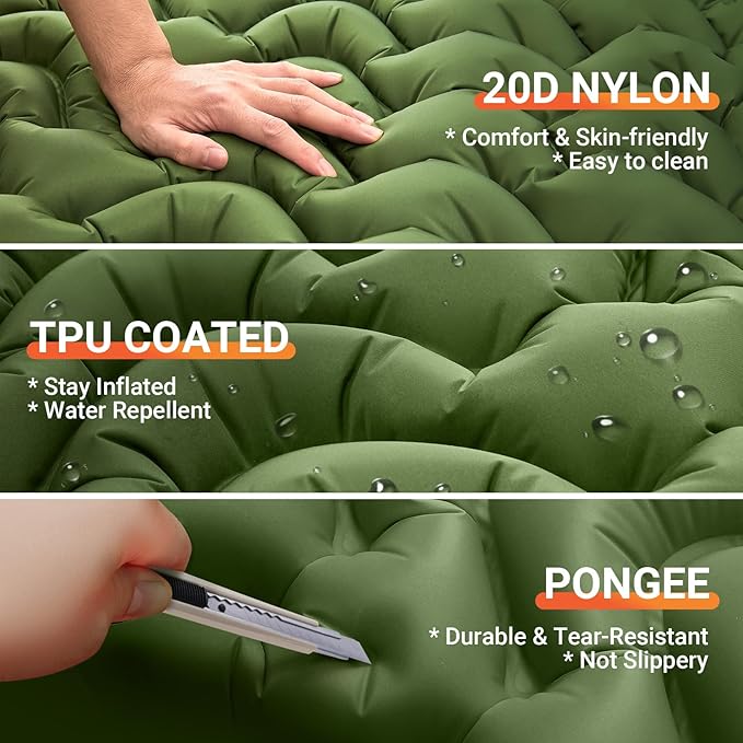 KingCamp Self Inflating Camping Mattress with Built-in Foot Pump, Connectable Durable Inflatable Sleeping Mat with Pillow, Compact Camping Air Mattress for Hiking
