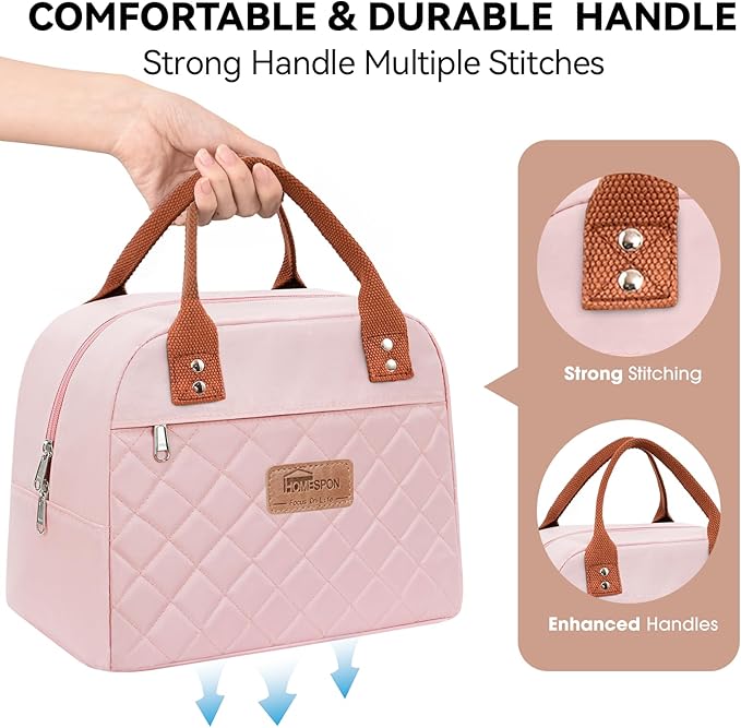 HOMESPON Insulated Lunch Bag for Women Men Adults Lunch Tote with Front Pocket Lunch Box Container Cooler Bag for Work Picnic (Pink)