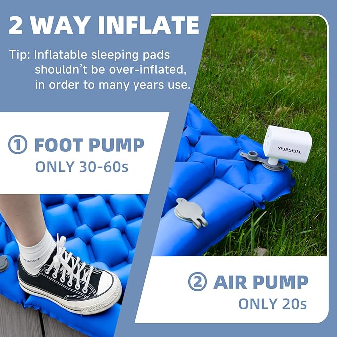 Inflatable Sleeping Pad with Pillow for Camping-Built in Foot Pump Fast Inflation-Ultralight Upgraded Durable Compact Sleeping Mat Moisture Proof Air Mattress for Backpacking,Hiking,Travel,Tent
