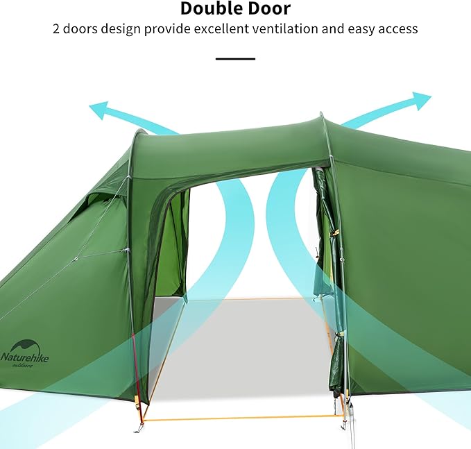 Naturehike Opalus Tunnel Backpacking Tent for 2-3 Person, 2 Person 3 Person Backpacking Tent, Lightweight Camping Tent with Footprint & Vestibule