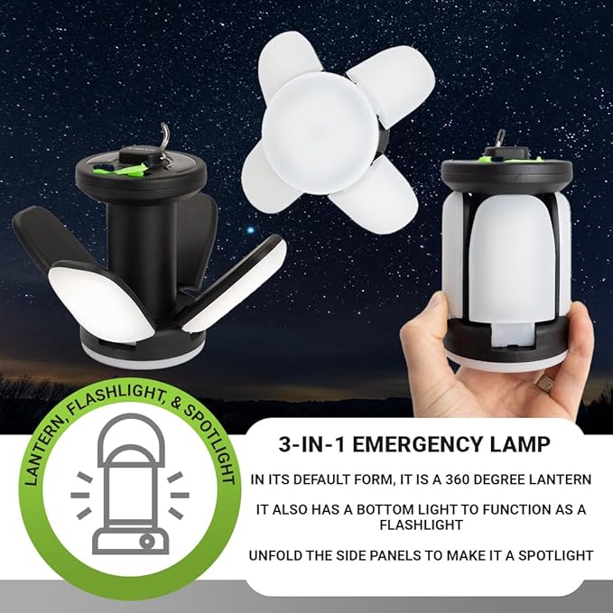QuadPod Solar Camping Lantern for Camping - Portable Rechargeable LED Lamp Backup Power Bank Perfect for Hiking, Travel and More - Emergency Light for Power Outages, Hurricane, Survival Kits