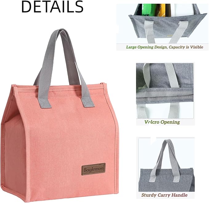 Lunch bag, Insulated Lunch Bag for Women Men, Lunch Containers Reusable Lunch Tote Bags for Work, Travel, Outdoor (Pink)