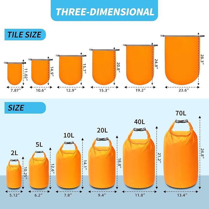 Dry Bag Set, Waterproof Small Lightweight Dry Bags for Paddle Board Kayaking, Fishing, Camping (Orange, 40L 2Pack)