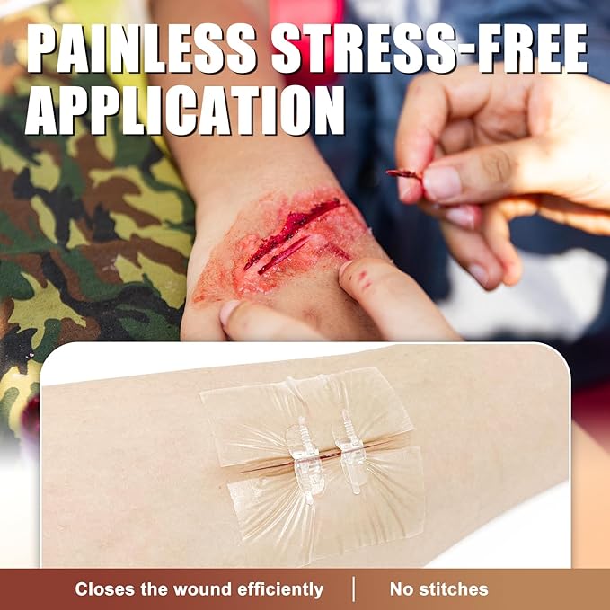 Carbou Emergency Wound Closure Strips - 2 Pcs - Zip Stitch Butterfly Bandaids - Laceration Closure Kit - Stitchless & Easy to Use