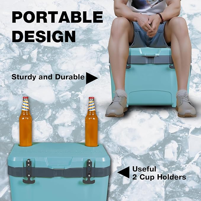 YELLOW JACKET 27 Quart Ice Cooler, Portable Ice Chest Hard Cooler Box with Retention Insulation and Heavy Duty Handle for Camping, Picnic, Beach, Drink, Beverage, Fishing