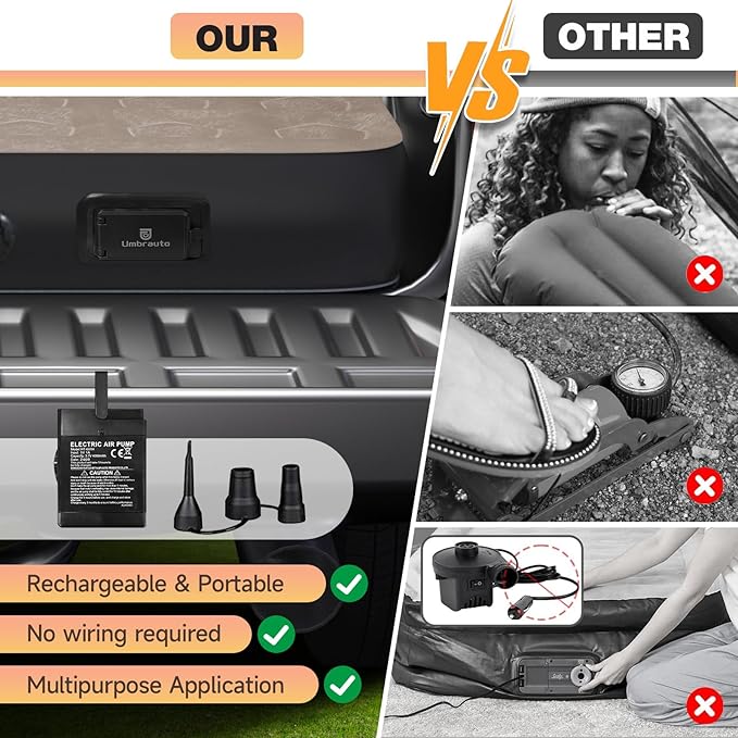 Umbrauto Built-in Pump Air Mattress for 5.5-5.8ft Full Size Short Truck Bed, Inflatable Camping Airbed with Rechargeable Cordless Pump for Truck Tent Camper