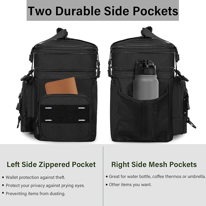 Expandable Tactical Lunch Box, XLarge Insulated Lunch Cooler Bag Heavy Duty Leakproof Lunch Pail for Men Adults Work Office Outdoor Picnic Trips,25L,Black