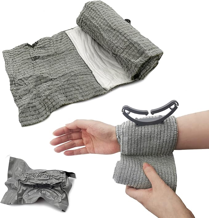 Israeli Emergency Bandage 4 Inch, Vacuum Sealed Medical Compression Bandage,Trauma Wound Dressing, Self-Adhesive Combat Tactical First Aid Kit (4 Inch 4 Pcs)