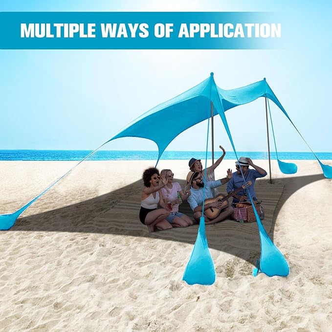 Beach Tent Sun Shelter 10x10FT Beach Shade Canopy with 8 Sandbags, UPF 50+ Protection Beach Shade Canopy, Outdoor Tent for Beach Camping Trips, Fishing, Backyard