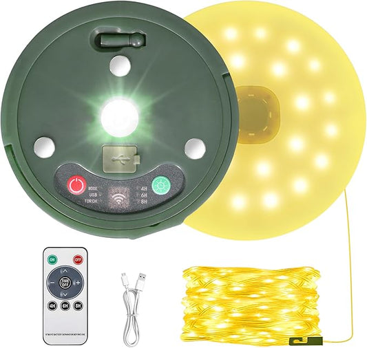 HELESIN Outdoor Waterproof Portable Stowable String Light, 3 in 1 Camping String Lights Outdoor with 8 Lighting Modes, USB Rechargeable Tent Lights for Camping, Hiking, Yard, RV (Warm Light)