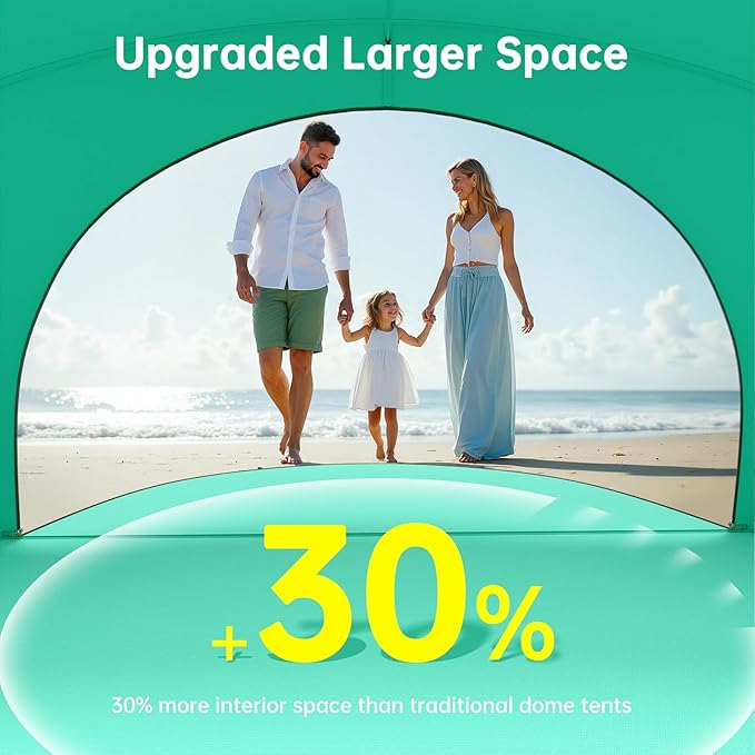 Beach Tent Sun Shelter, Beach Shade Tent with UPF50+ UV Protection, Beach Sun Shelter, Beach Shade with 2 Zippered Doors, Portable Beach Tent for Beach Camping Fishing