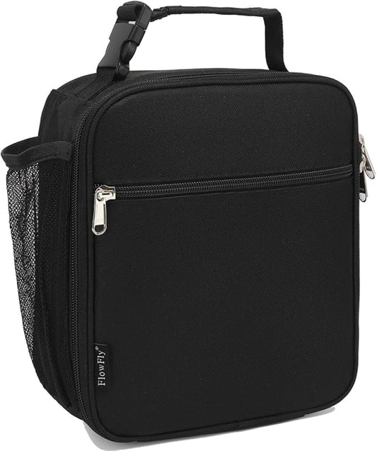 FlowFly Kids Lunch Box Insulated Letter Print Soft Bag Mini Cooler Back to School Thermal Meal Tote Kit for Girls, Boys, Black