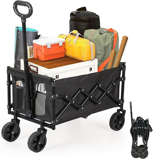 Heavy Duty Collapsible Wagon Cart, 360LBS 100L Foldable Utility Cart with Durable Wheels & Adjustable Handle, Portable Folding Wagon for Groceries, Camping, Sports, Beach, Garden, Shopping
