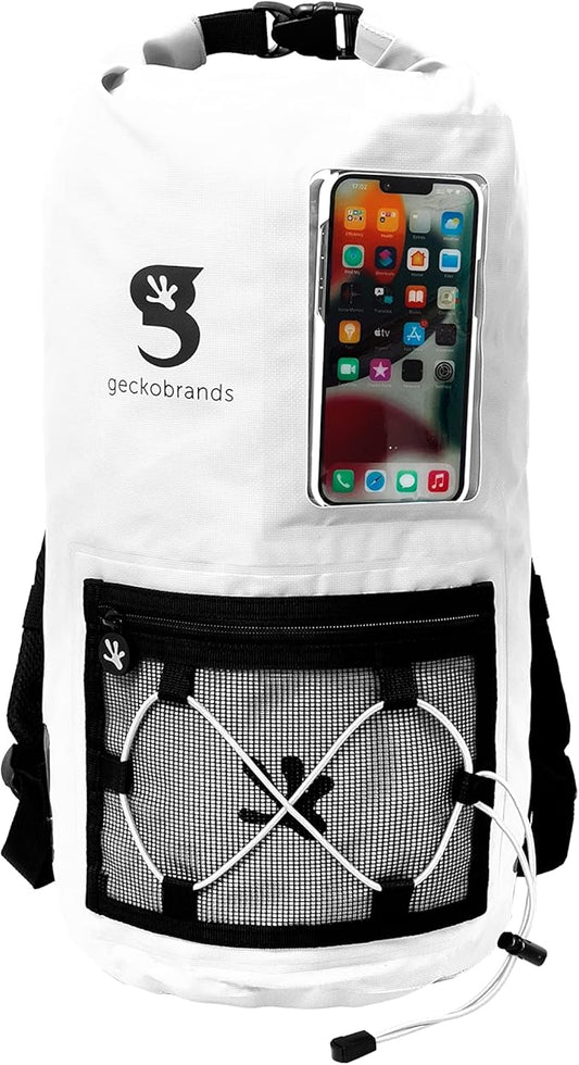 geckobrands Hydroner 20L Waterproof Dry Bag Backpack – Lightweight Roll-Top Bag with Clear Phone Pouch for Outdoor Activities