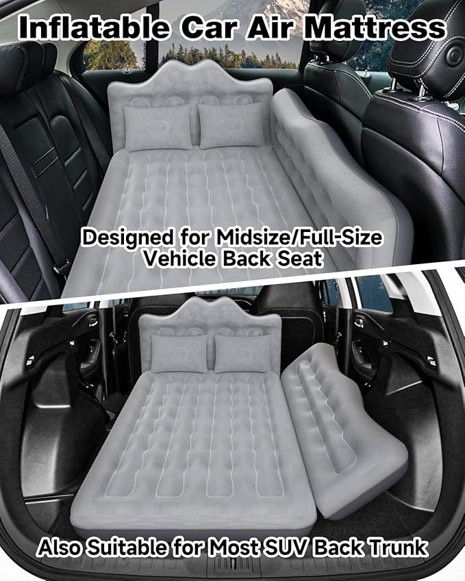 Umbrauto Car Air Mattress Bed: Inflatable SUV Camping Sleeping Pad for Truck Back Seat with Pump & Pillows, Blow Up Backseat Car Mattress for Van Rear Seat