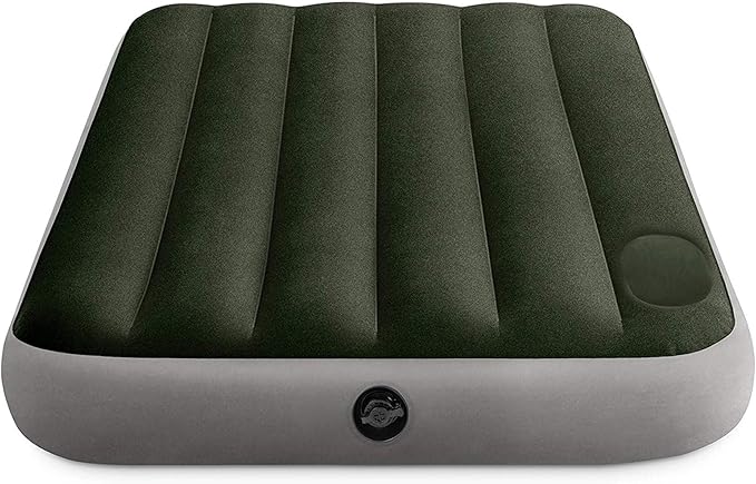 Intex 64762E Dura-Beam Standard Downy Air Mattress: Fiber-Tech – Full Size – Built-in Foot Pump – 10in Bed Height – 300lb Weight Capacity