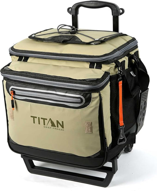 Titan Deep Freeze 60 (50+10) Can Wheeled Cooler - Collapsible Rolling Cooler with Wheels and All-Terrain Cart
