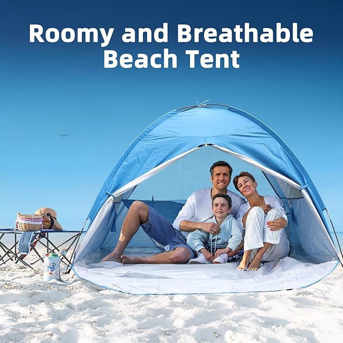 COVACURE Beach Tent Sun Shelter for 3-4 Person - UPF 50+ UV Protection Beach Shade, Waterproof & Lightweight, Easy Setup Portable Sun Canopy for Camping, Fishing, Beach