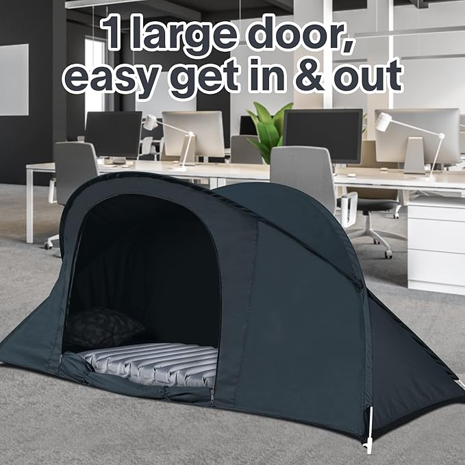 EighteenTek Bed Canopy Office Bed Tents Dream Tents Privacy Space Office Sleeping Tents Indoor One Person Lay Down NOT Sitting Pop Up Portable Frame Curtains Breathable Grey Cottage Grey 87"x28"x33"H