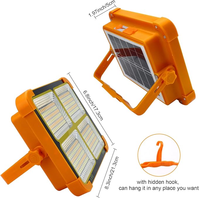 Solar Portable Camping Light with Stand, 100W 12000mAh Battery Rechargeable Light with 4 Modes, LED Cordless Flood Lights for Work, Emergency Power Failure, Car Repair