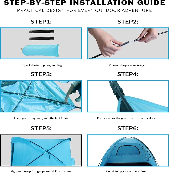Beach Tent for 3-4 People, UPF50+ Sun Shelter with Breathable 3-Way Ventilation, 8.0mm Reinforced Fiberglass Poles, Portable Shade Canopy for Beach & Camping (Green)