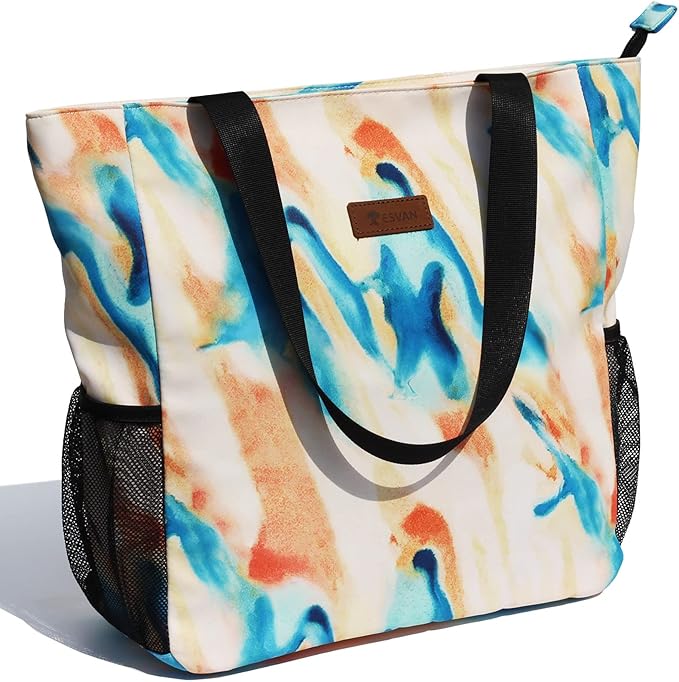 ESVAN Original Floral Water Resistant Large Tote Bag Shoulder Bag for Gym Beach Travel Daily Bags Upgraded