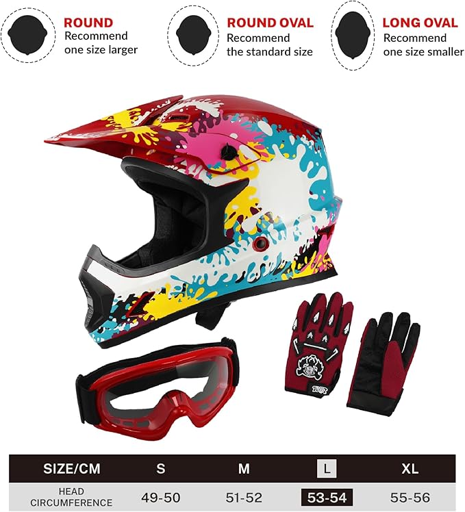 TCT-MOTORPARTS DOT Youth Kids Motocross ATV Full Face Helmets for Offroad Street Dirt Bike Go-Kart BMX MX Colorful Graffiti Large